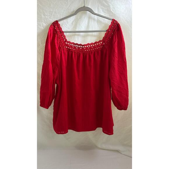 Lane Bryant Tops - Lane Bryant 22 Red Three Quarter Sleeve Cutout Square Neck Line Knit Blouse